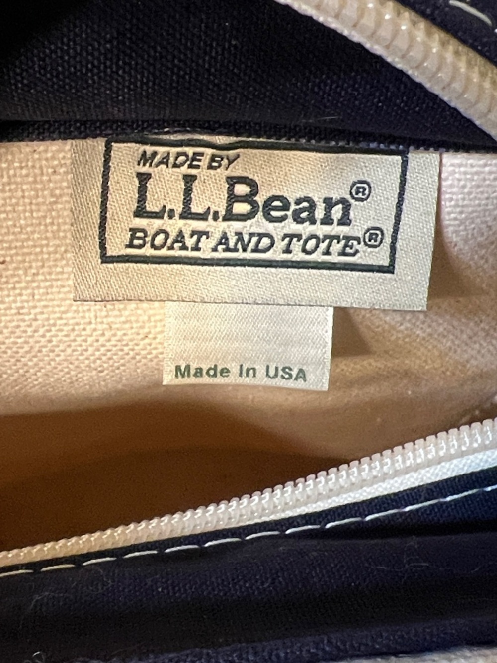 Vintage 90s LL Bean Made In USA Boat and Tote Small Tote Bag Purse Navy Cream - Picture 12 of 16